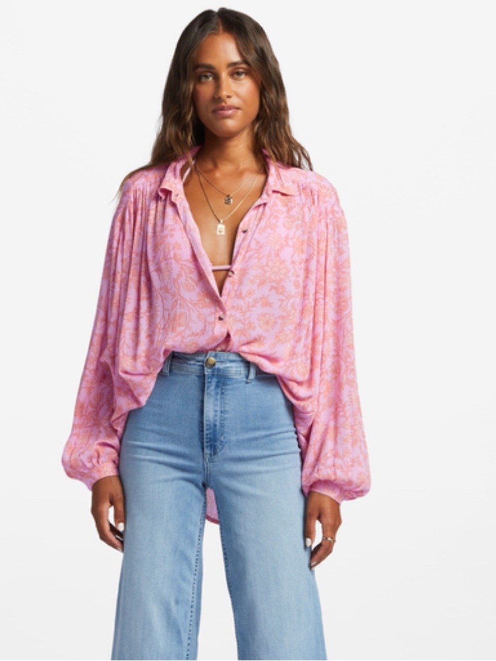 Billabong pink blouse Day after Day pink long sleeve shirt